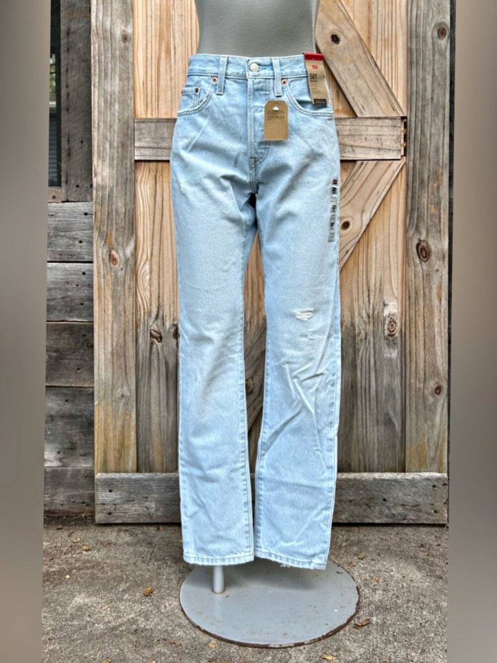 Levis 501 Womens Light Wash Distressed Button Fly High Rise Skinny Jeans~27x30~